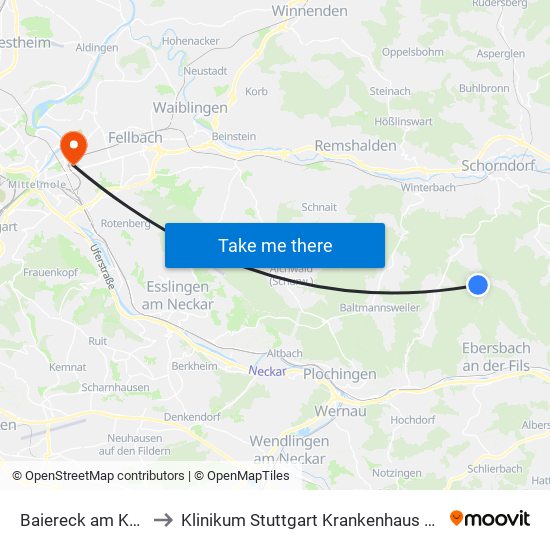 Baiereck am Kugelrain to Klinikum Stuttgart Krankenhaus Bad Cannstatt map