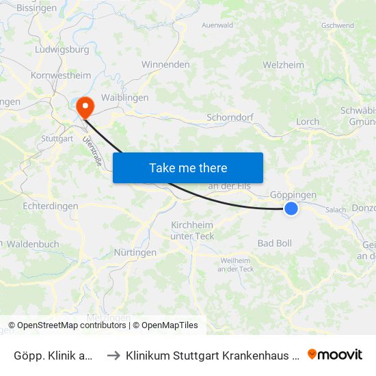 Göpp. Klinik am Eichert to Klinikum Stuttgart Krankenhaus Bad Cannstatt map