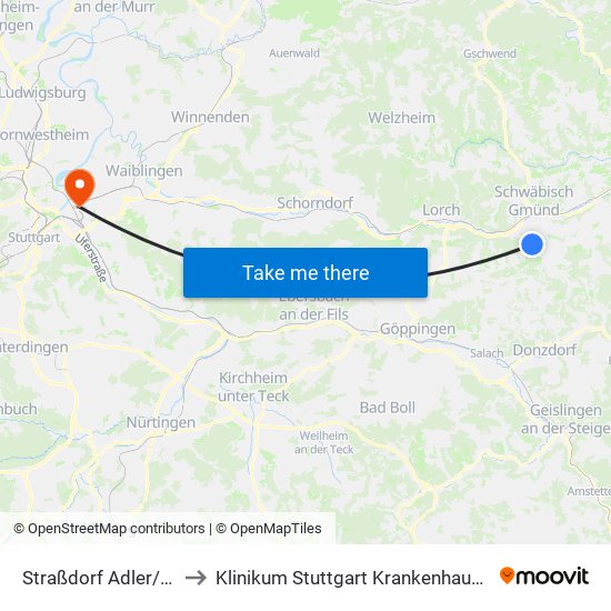 Straßdorf Adler/Apotheke to Klinikum Stuttgart Krankenhaus Bad Cannstatt map