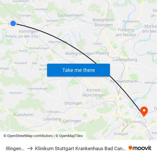 Illingen Bf to Klinikum Stuttgart Krankenhaus Bad Cannstatt map