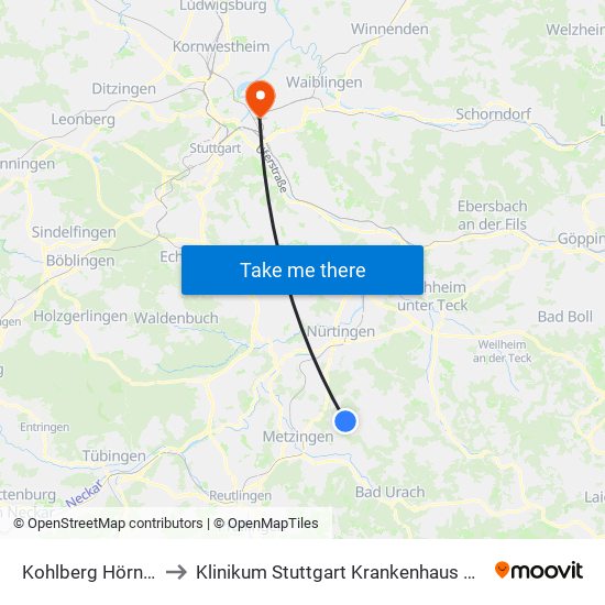 Kohlberg Hörnlesweg to Klinikum Stuttgart Krankenhaus Bad Cannstatt map