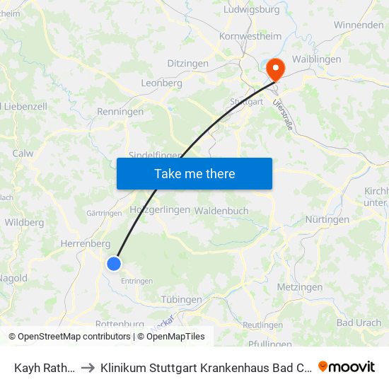 Kayh Rathaus to Klinikum Stuttgart Krankenhaus Bad Cannstatt map