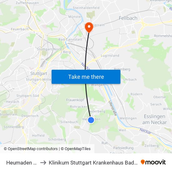 Heumaden Rose to Klinikum Stuttgart Krankenhaus Bad Cannstatt map