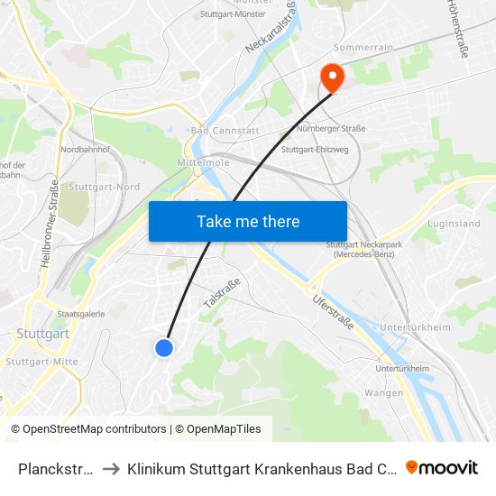 Planckstraße to Klinikum Stuttgart Krankenhaus Bad Cannstatt map