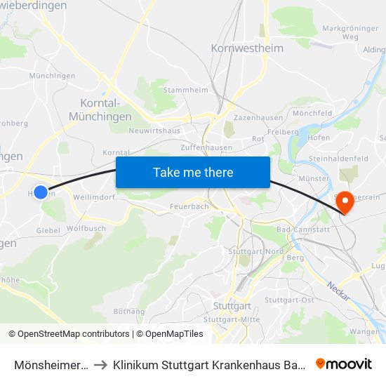 Mönsheimer Weg to Klinikum Stuttgart Krankenhaus Bad Cannstatt map