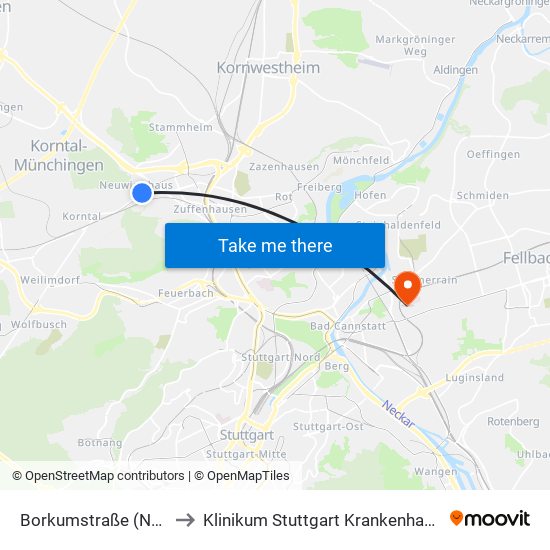 Borkumstraße (Neuw.-Siedl.) to Klinikum Stuttgart Krankenhaus Bad Cannstatt map