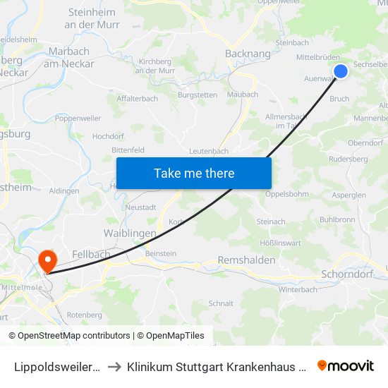Lippoldsweiler Traube to Klinikum Stuttgart Krankenhaus Bad Cannstatt map