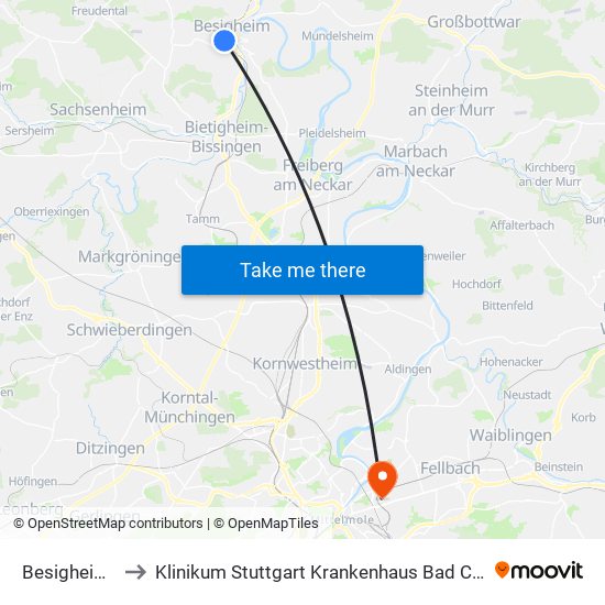 Besigheim Bf to Klinikum Stuttgart Krankenhaus Bad Cannstatt map