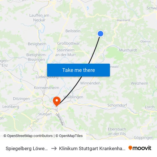 Spiegelberg Löwensteiner Str. to Klinikum Stuttgart Krankenhaus Bad Cannstatt map