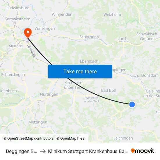 Deggingen Birkhof to Klinikum Stuttgart Krankenhaus Bad Cannstatt map