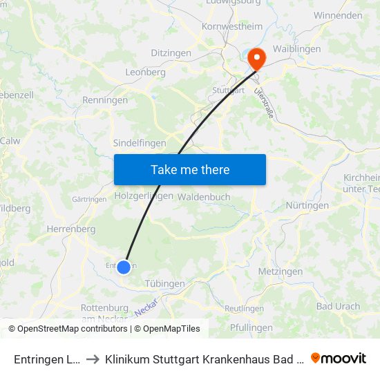 Entringen Linde to Klinikum Stuttgart Krankenhaus Bad Cannstatt map