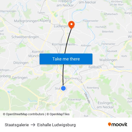 Staatsgalerie to Eishalle Ludwigsburg map