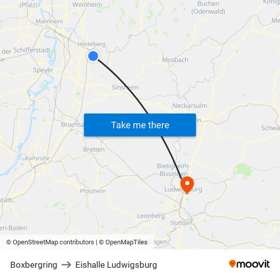 Boxbergring to Eishalle Ludwigsburg map