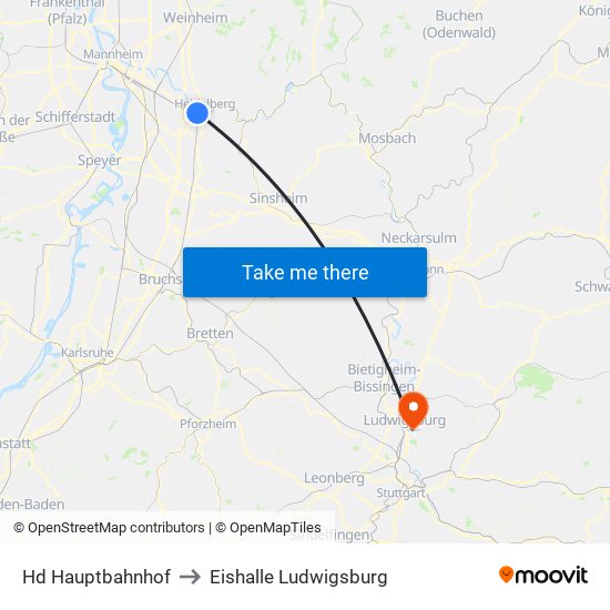 Hd Hauptbahnhof to Eishalle Ludwigsburg map