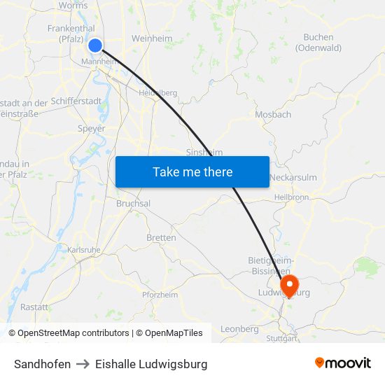 Sandhofen to Eishalle Ludwigsburg map