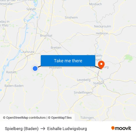 Spielberg (Baden) to Eishalle Ludwigsburg map