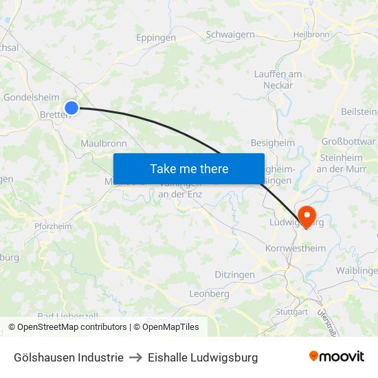 Gölshausen Industrie to Eishalle Ludwigsburg map