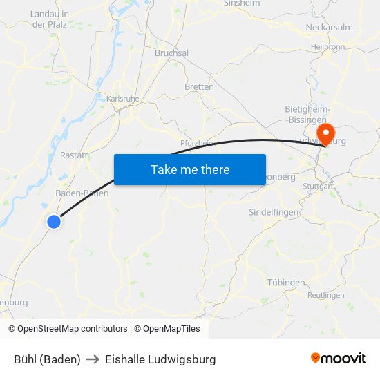 Bühl (Baden) to Eishalle Ludwigsburg map