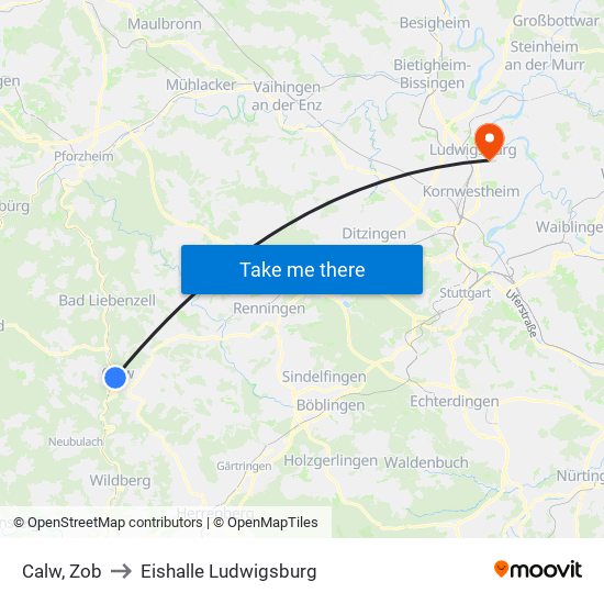 Calw, Zob to Eishalle Ludwigsburg map