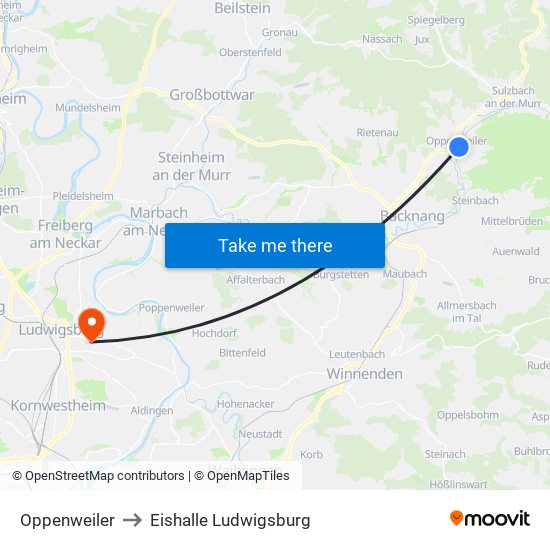 Oppenweiler to Eishalle Ludwigsburg map