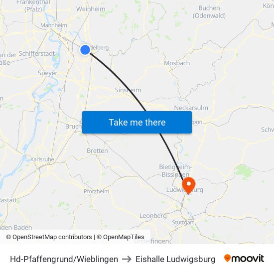 Hd-Pfaffengrund/Wieblingen to Eishalle Ludwigsburg map