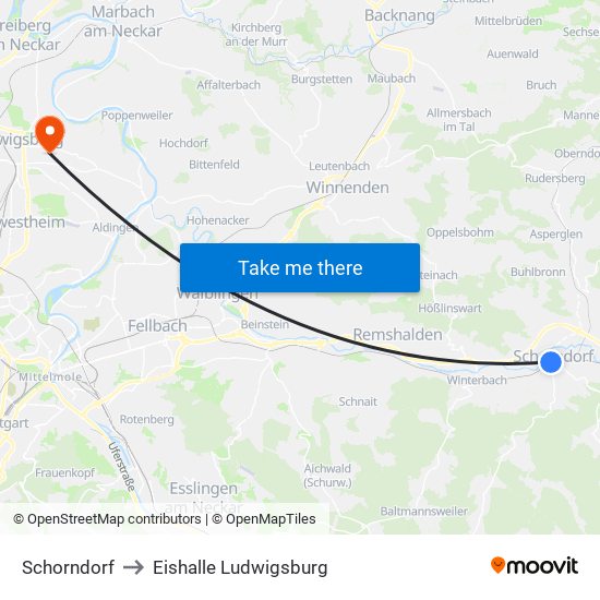 Schorndorf to Eishalle Ludwigsburg map