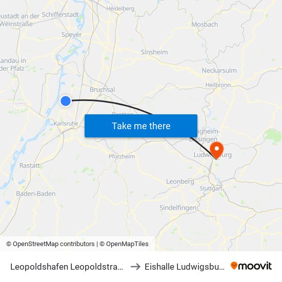 Leopoldshafen Leopoldstraße to Eishalle Ludwigsburg map