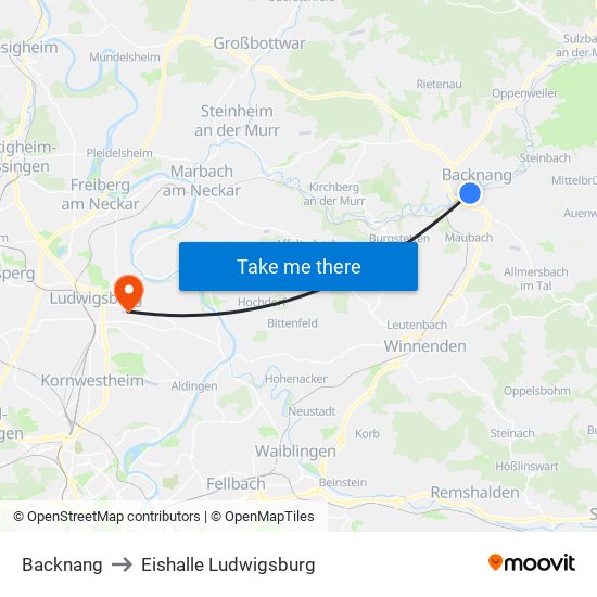 Backnang to Eishalle Ludwigsburg map
