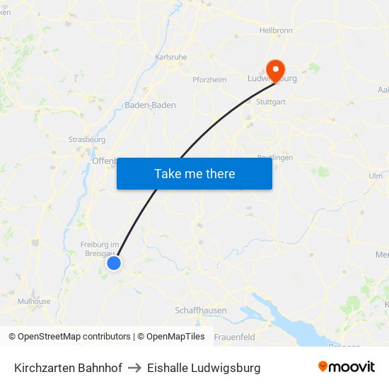 Kirchzarten Bahnhof to Eishalle Ludwigsburg map