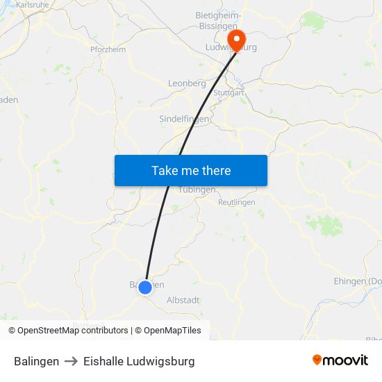 Balingen to Eishalle Ludwigsburg map