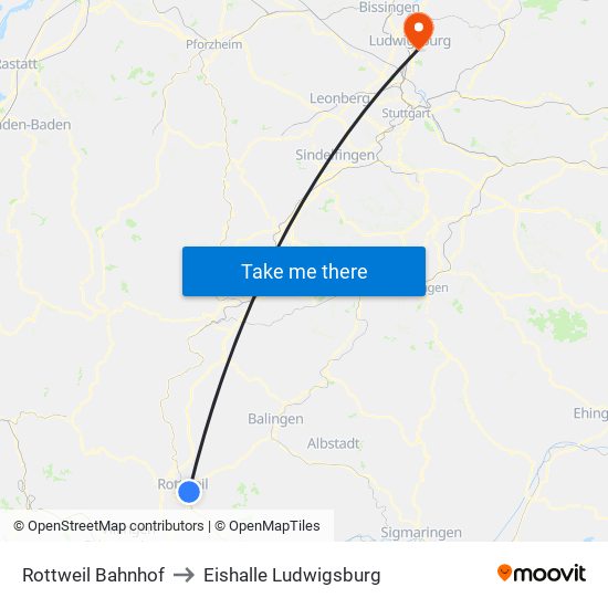 Rottweil Bahnhof to Eishalle Ludwigsburg map