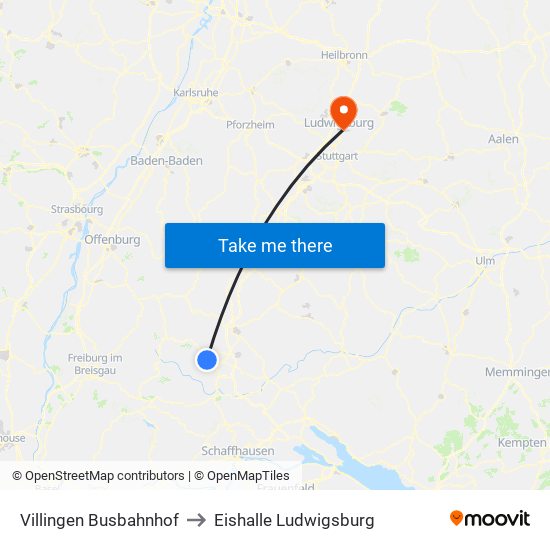 Villingen Busbahnhof to Eishalle Ludwigsburg map