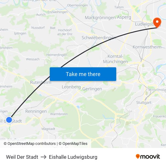 Weil Der Stadt to Eishalle Ludwigsburg map