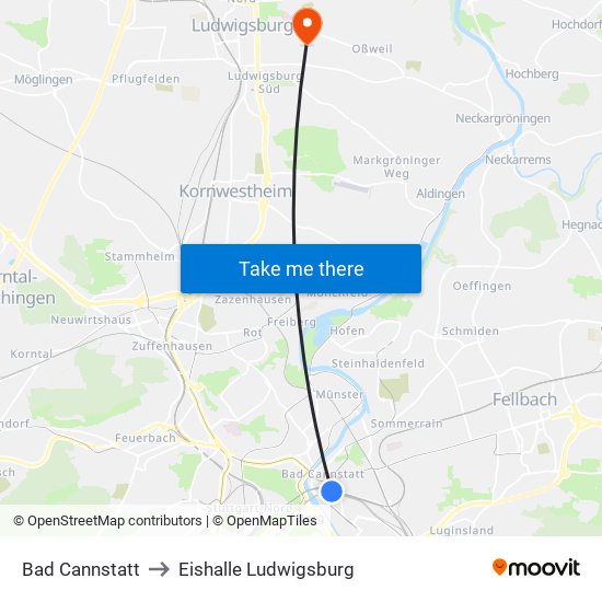 Bad Cannstatt to Eishalle Ludwigsburg map