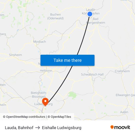 Lauda, Bahnhof to Eishalle Ludwigsburg map