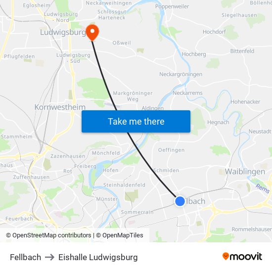Fellbach to Eishalle Ludwigsburg map