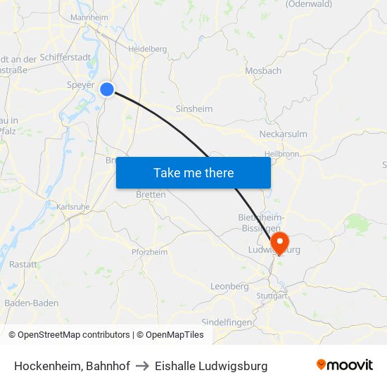 Hockenheim, Bahnhof to Eishalle Ludwigsburg map