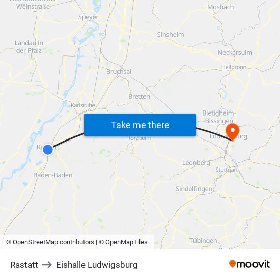 Rastatt to Eishalle Ludwigsburg map