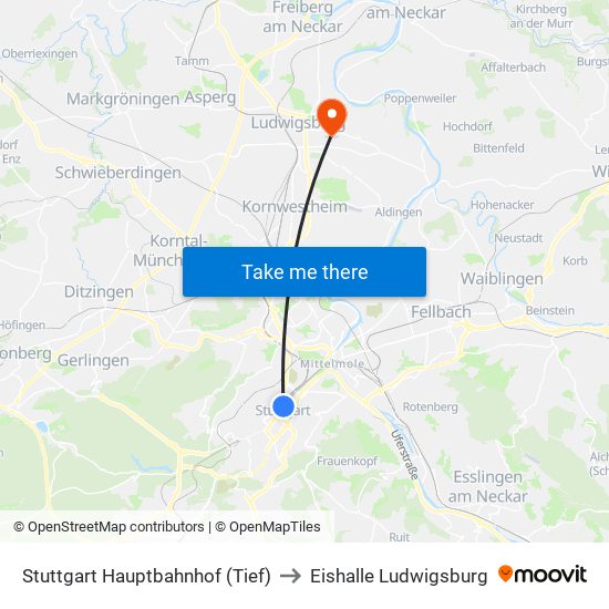 Stuttgart Hauptbahnhof (Tief) to Eishalle Ludwigsburg map