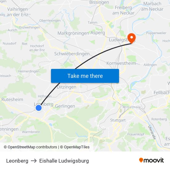 Leonberg to Eishalle Ludwigsburg map