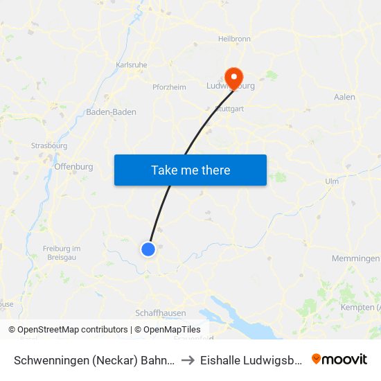 Schwenningen (Neckar) Bahnhof to Eishalle Ludwigsburg map