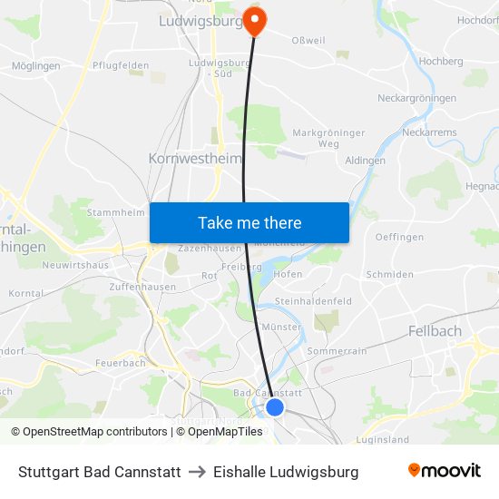 Stuttgart Bad Cannstatt to Eishalle Ludwigsburg map