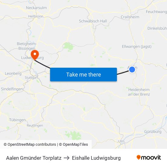 Aalen Gmünder Torplatz to Eishalle Ludwigsburg map