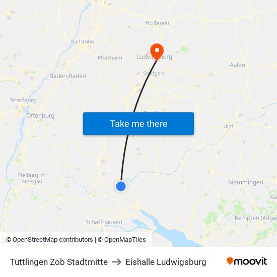 Tuttlingen Zob Stadtmitte to Eishalle Ludwigsburg map