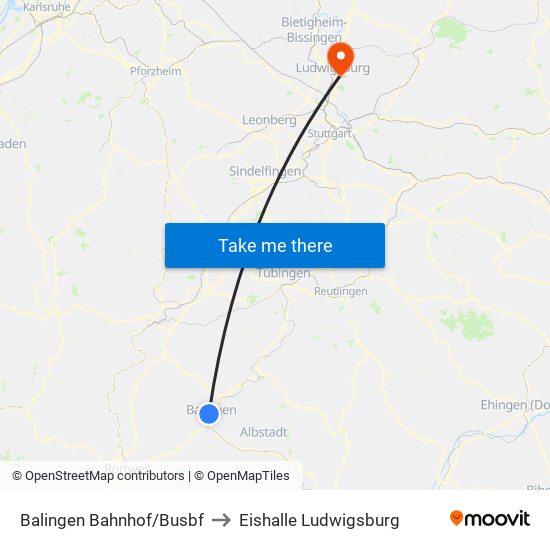 Balingen Bahnhof/Busbf to Eishalle Ludwigsburg map