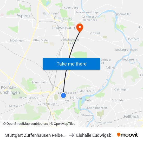 Stuttgart Zuffenhausen Reibedanz to Eishalle Ludwigsburg map