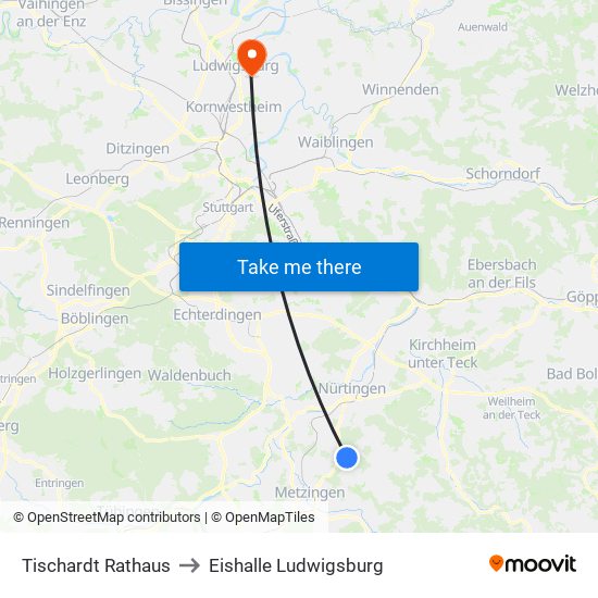 Tischardt Rathaus to Eishalle Ludwigsburg map