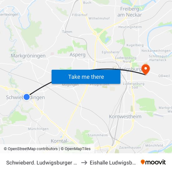 Schwieberd. Ludwigsburger Str. to Eishalle Ludwigsburg map