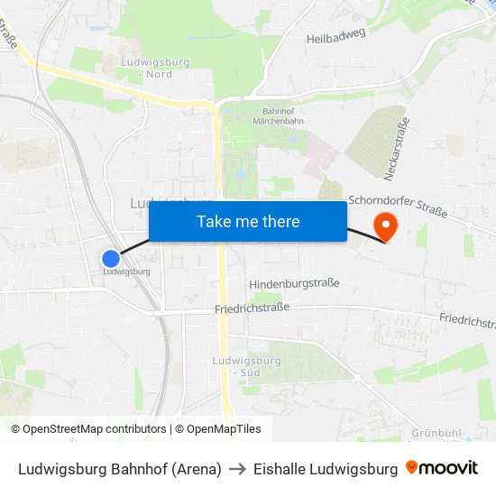 Ludwigsburg Bahnhof (Arena) to Eishalle Ludwigsburg map