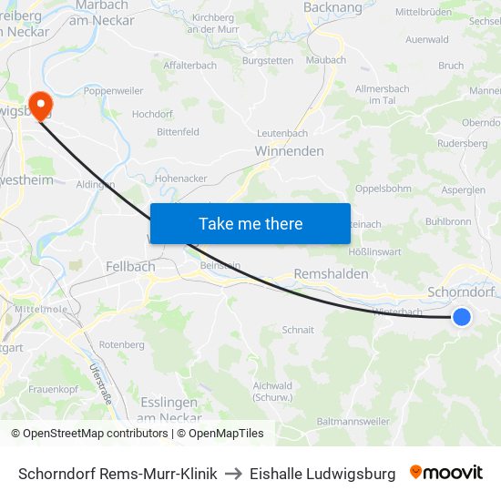 Schorndorf Rems-Murr-Klinik to Eishalle Ludwigsburg map